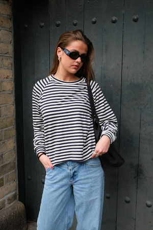 Raidallinen pitkähihainen Regular Fit - Sininen