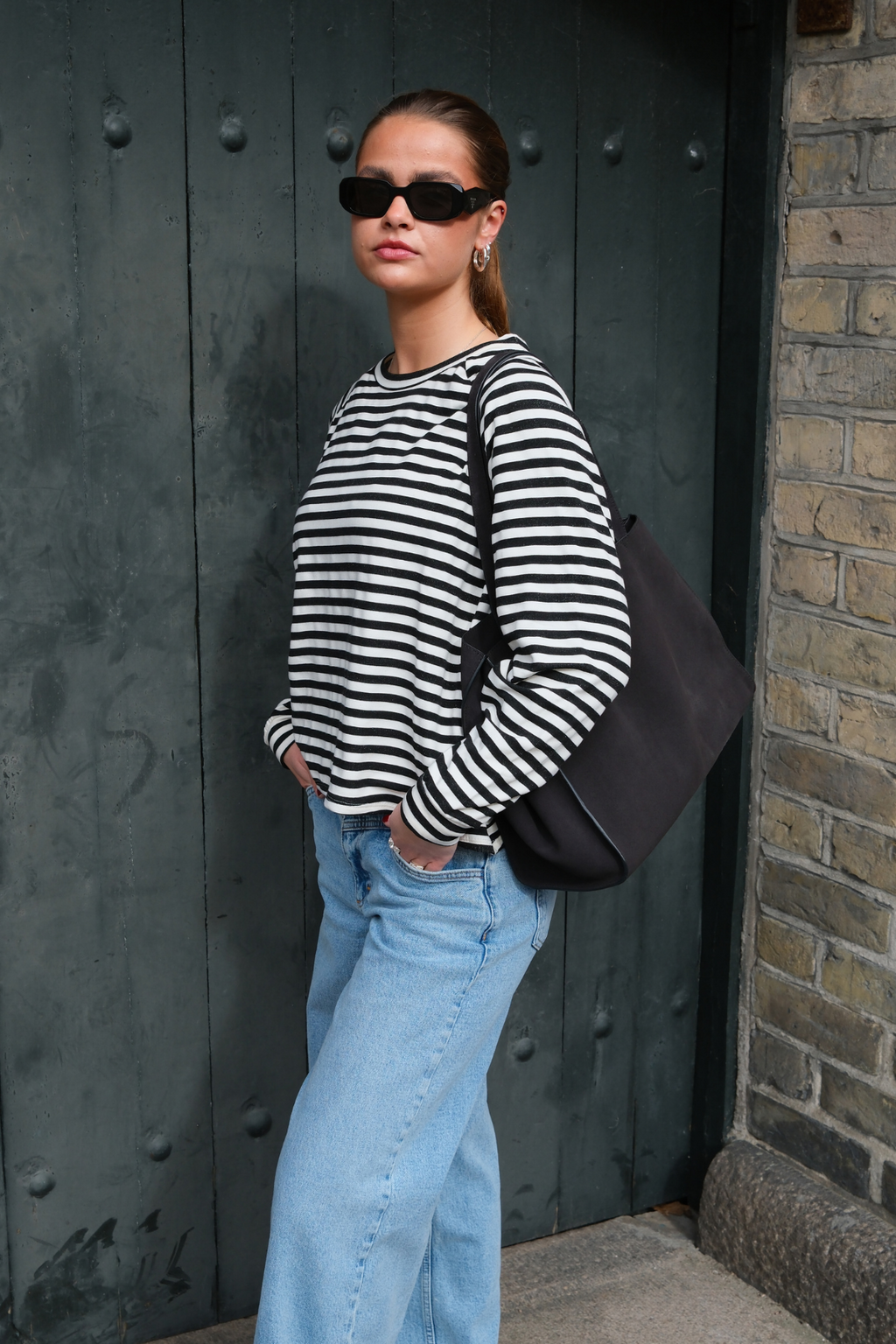 Raidallinen pitkähihainen Regular Fit - Musta