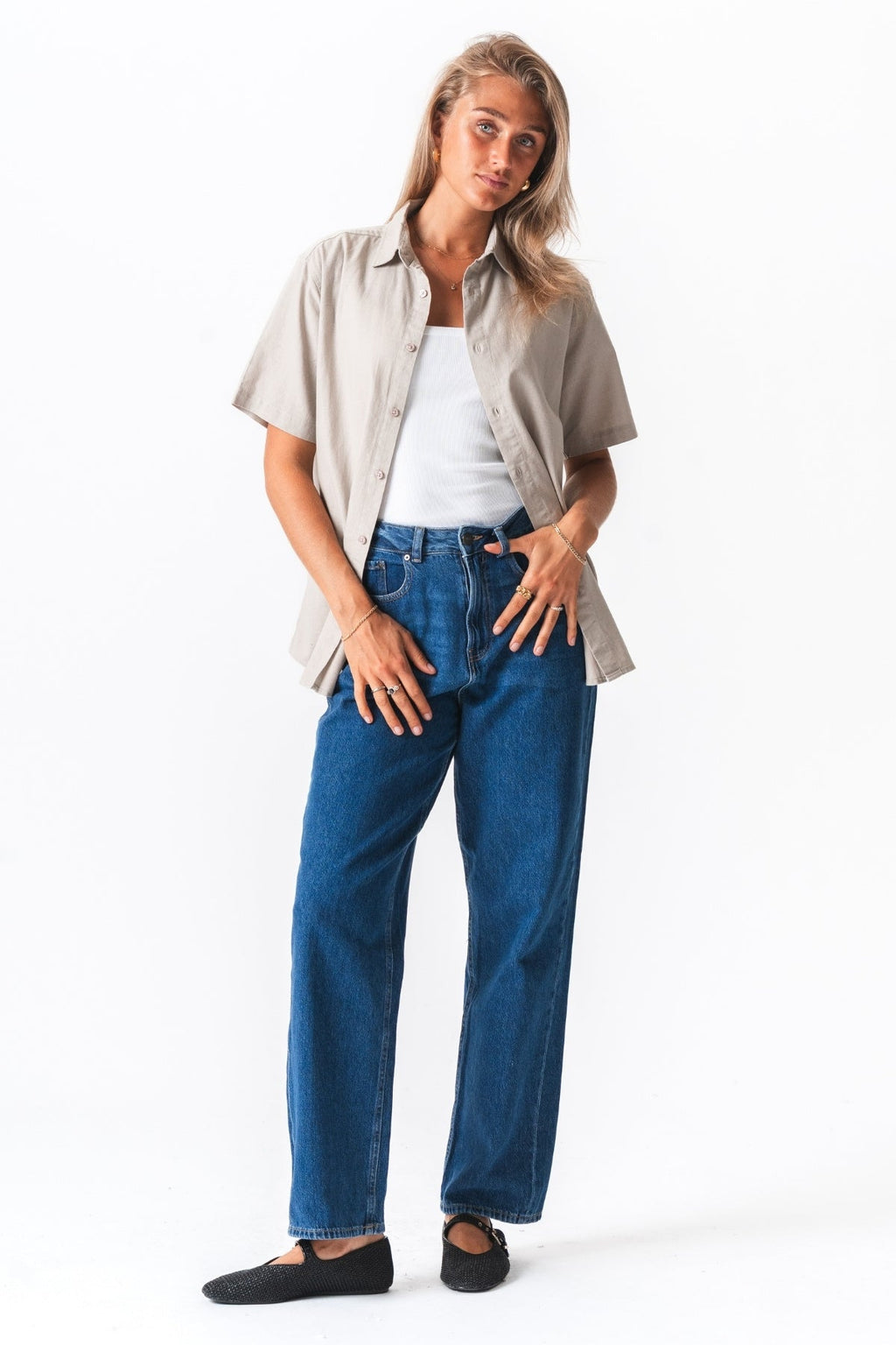 Lyhyen hihan pellavapaita - hiekka