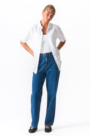 Lyhyen hihan pellavapaita - valkoinen