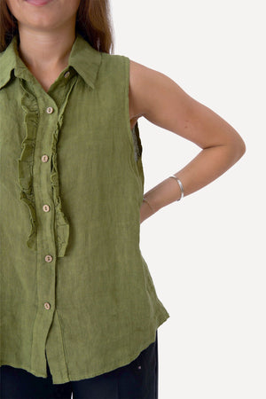 Mio Linen Top - oliivi