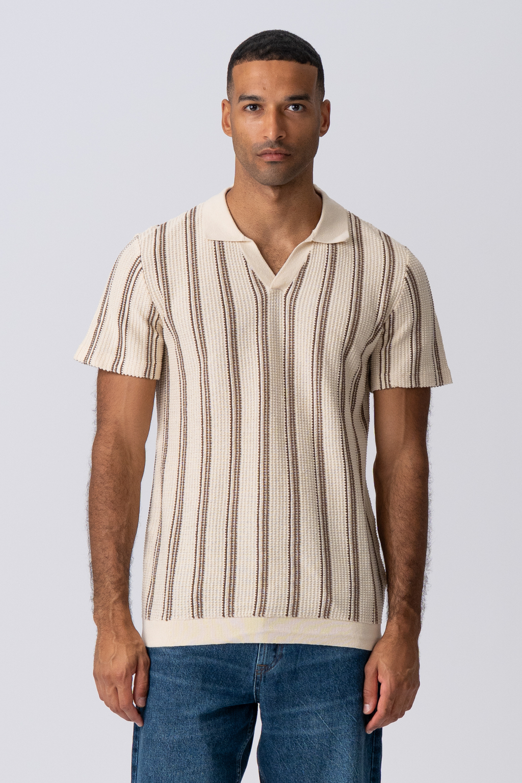 Raidallinen pullover - hiekka