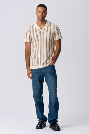 Raidallinen pullover - hiekka