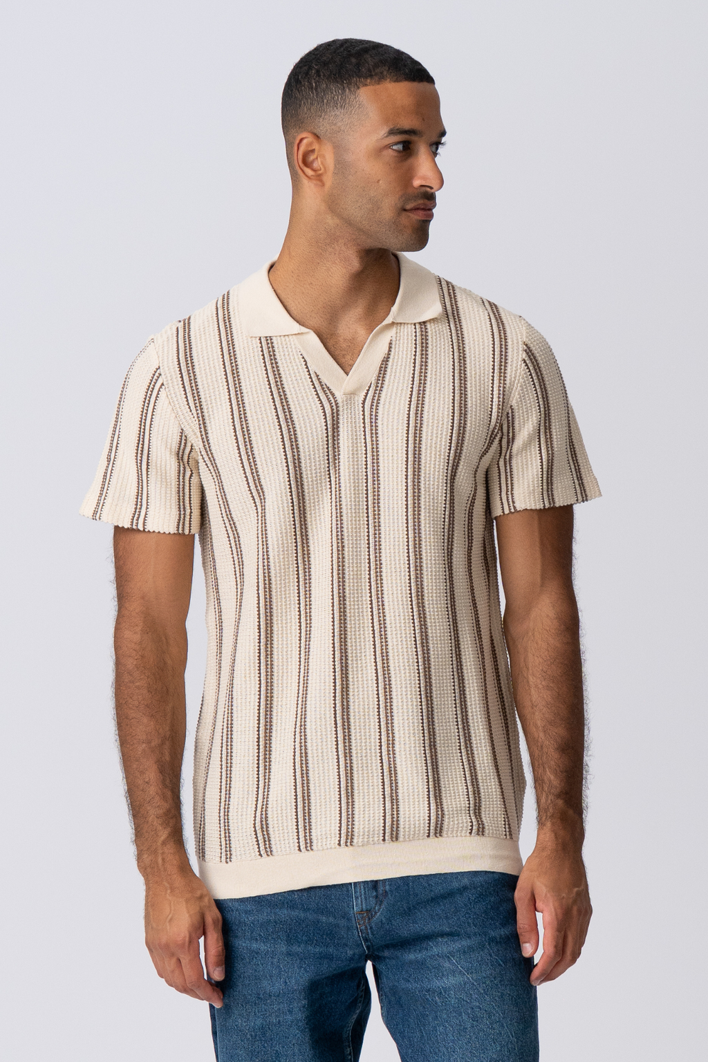 Raidallinen pullover - hiekka