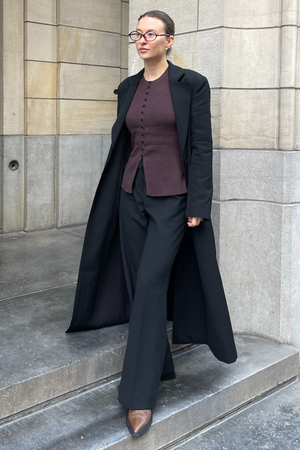 Ukino o -kaula -neulottu neuletakki - suklaan luumu