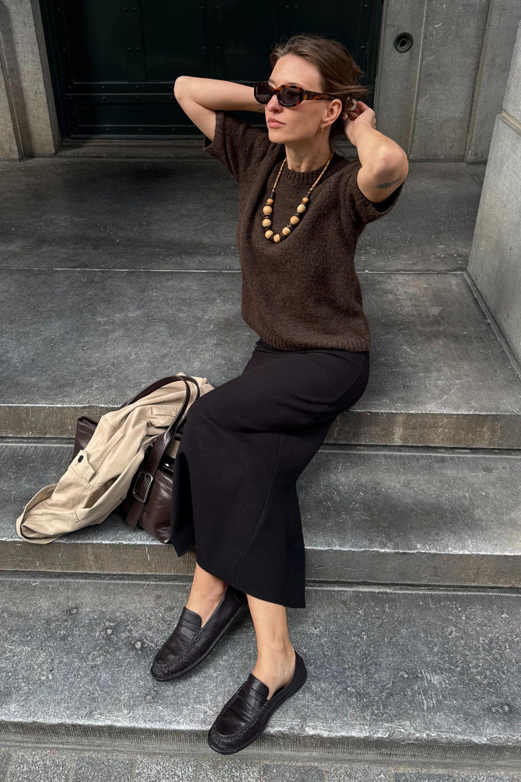 Aggia s/s neulottu pullover - sinetöinti ruskea