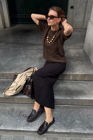 Aggia s/s neulottu pullover - sinetöinti ruskea