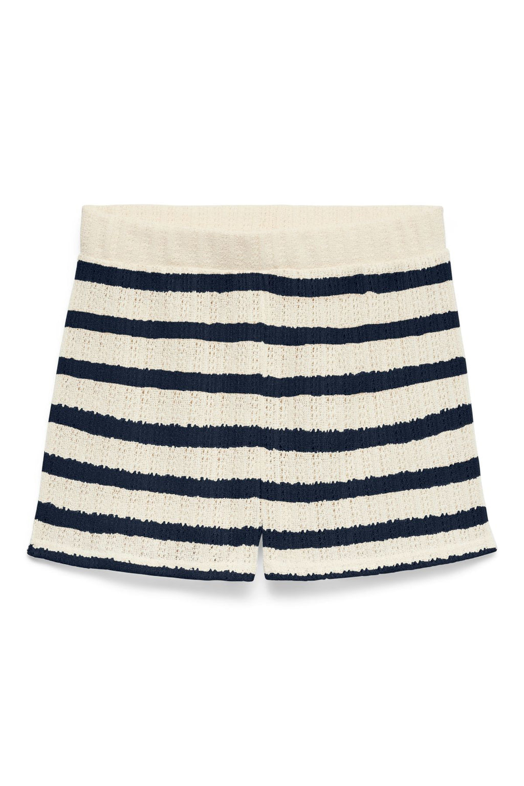 Freja Keskivyötärö Shorts - Koivuraidat - Navy Blazer