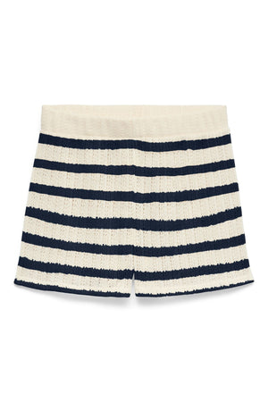 Freja Keskivyötärö Shorts - Koivuraidat - Navy Blazer