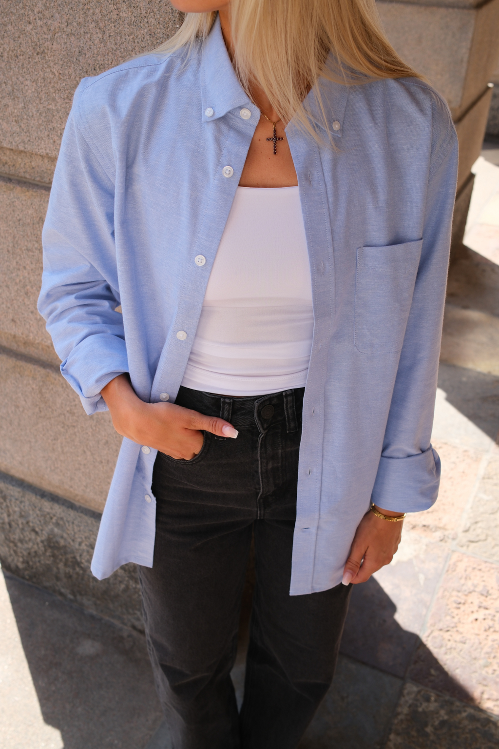 Poikaystävä Oxford -paita - vaaleansininen