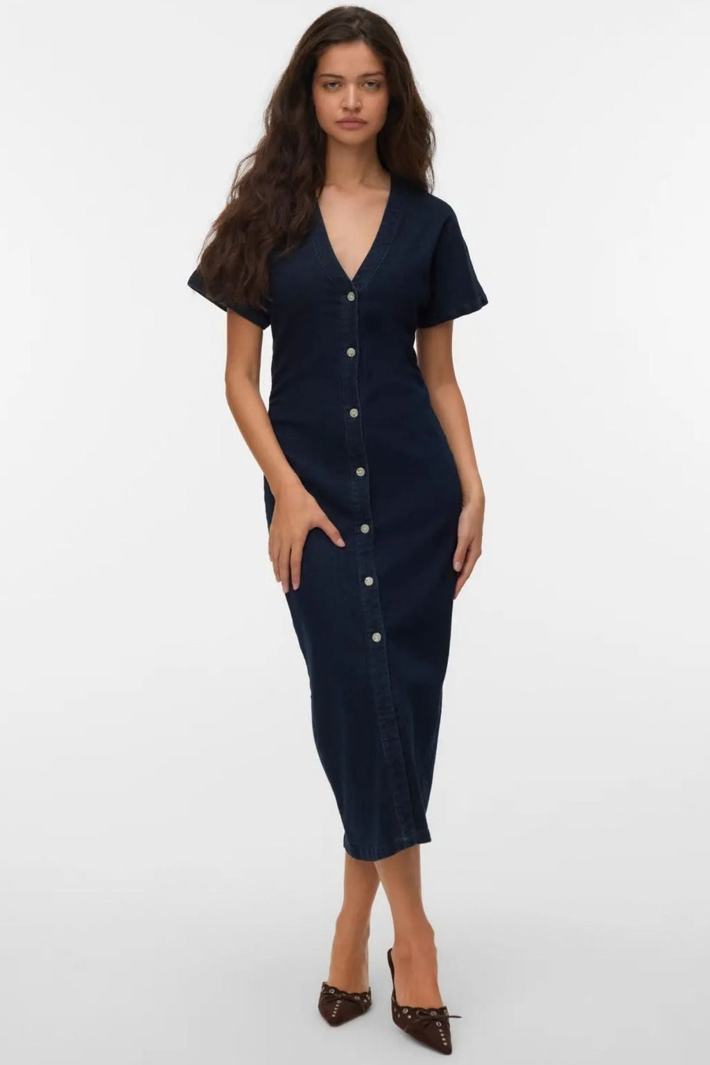 Sanni V-kaula-aukkoinen mekko - Tummansininen Denim