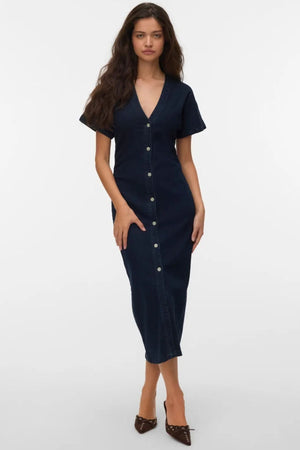 Sanni V-kaula-aukkoinen mekko - Tummansininen Denim