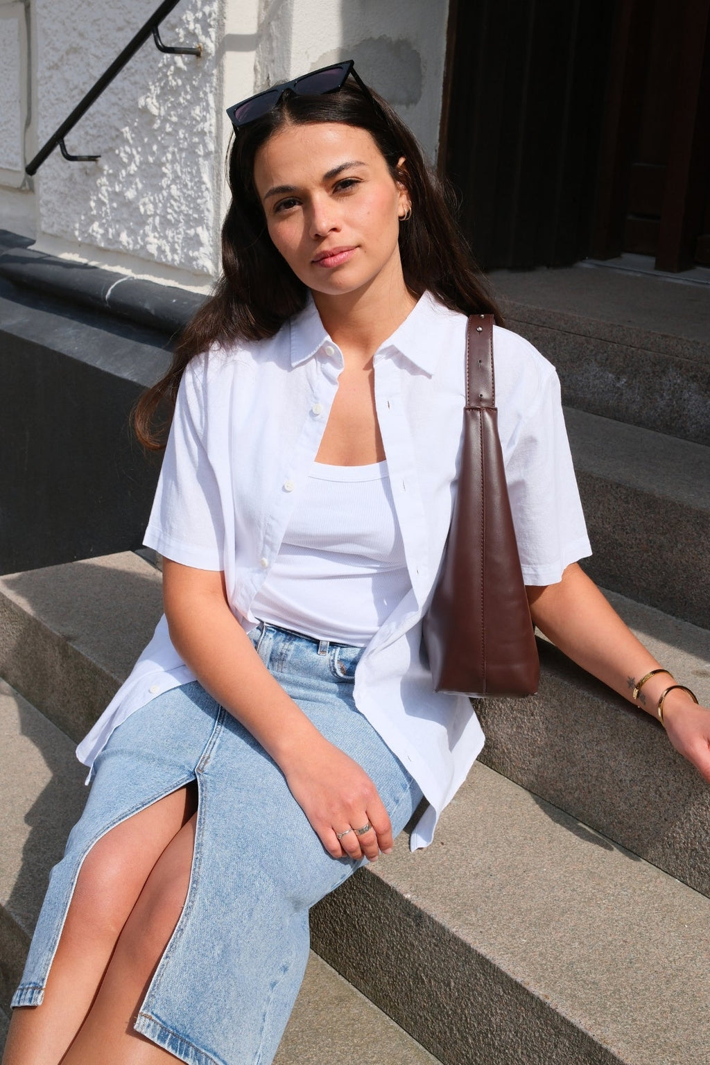 Lyhyen hihan pellavapaita - valkoinen