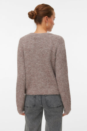 Novah O-neck Button Cardi - ruskea linssimelange