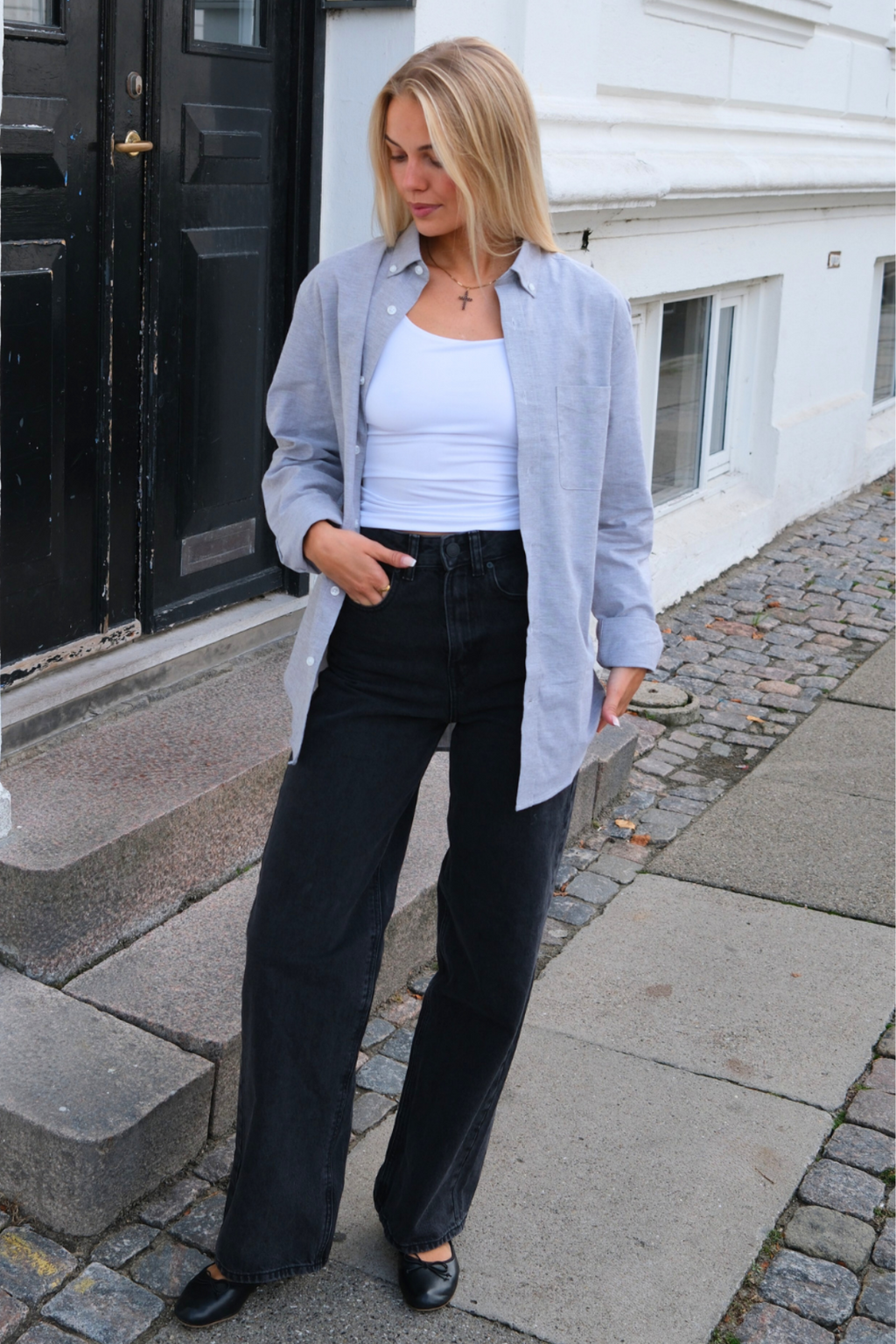 Poikaystävä Oxford -paita - harmaa