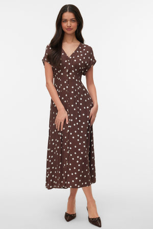 Elisa laskospaitamekko - Chocolate Martini - Snow White Dot