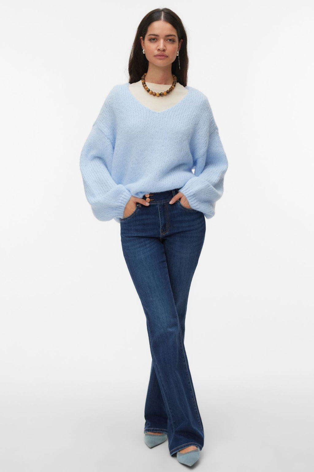 Ehkä 2-suuntainen V-kaula-aukkoinen villapaita - Cashmere Blue