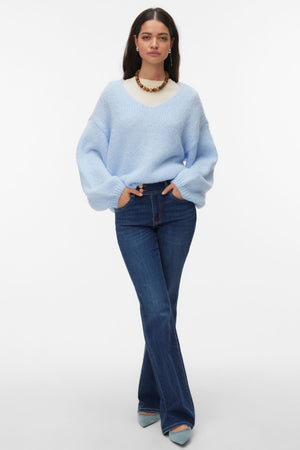 Ehkä 2-suuntainen V-kaula-aukkoinen villapaita - Cashmere Blue
