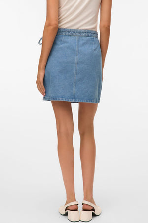 Liza Lyhyt Denim Wrap Hame - Medium Blue Denim