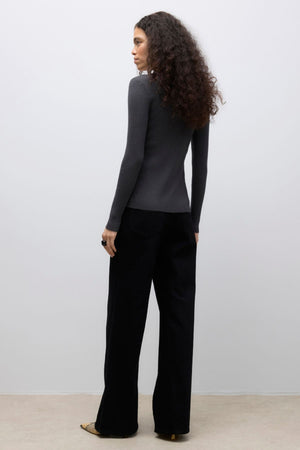 Ukino o -kaula neulottu neuletakki - tummanharmaa melange