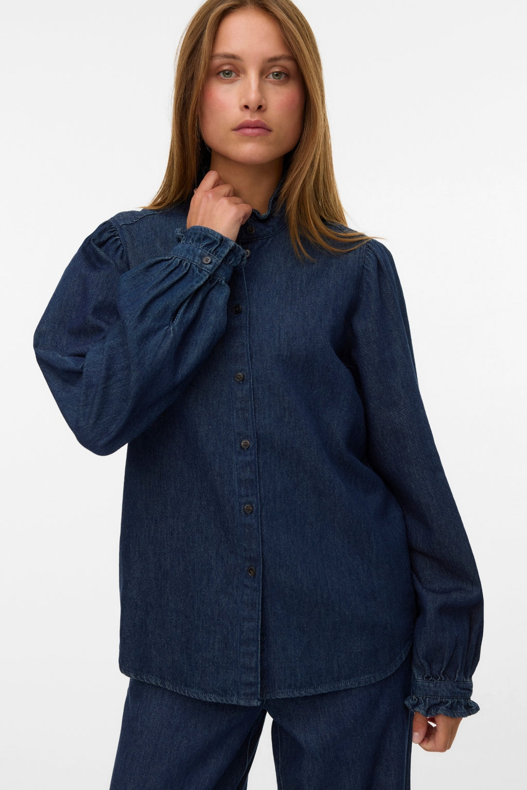 Atla Frill Dnm Shirt - Tummansininen Denim