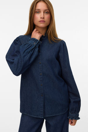 Atla Frill Dnm Shirt - Tummansininen Denim