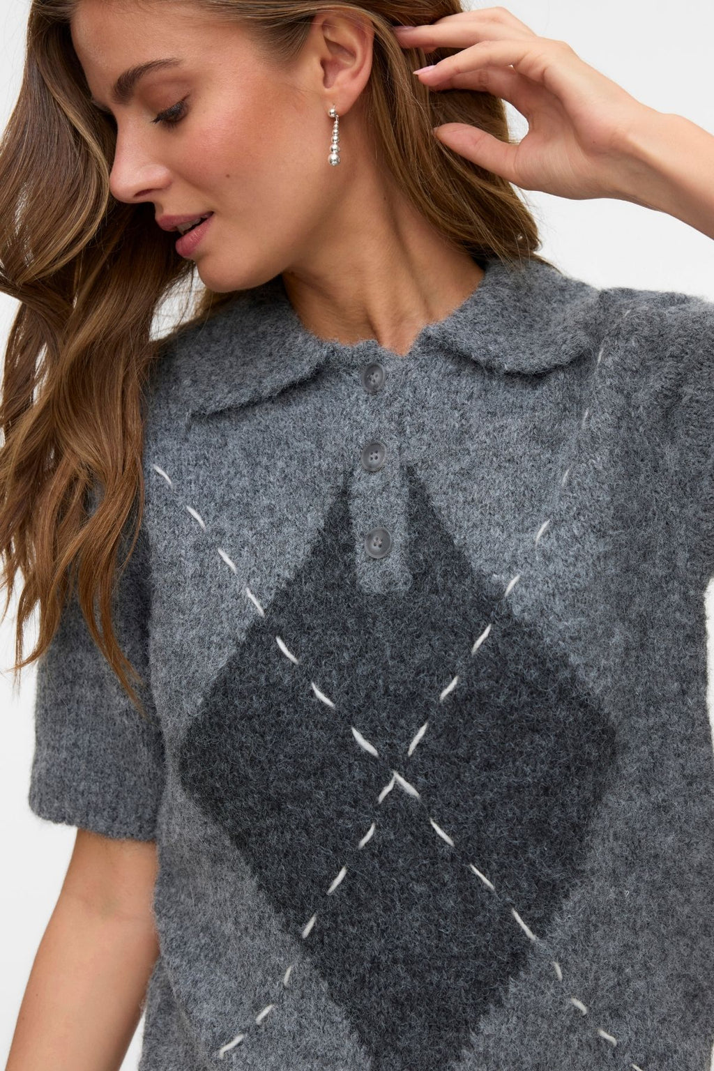 Bliss 2/4 Poloneck Pullover - Keskikokoinen harmaa melange