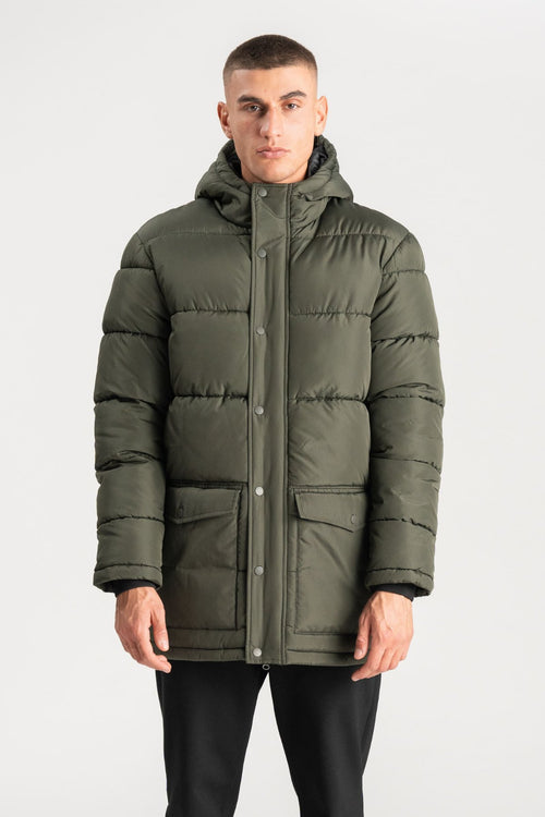 Long Puffer Jacket - Olive - TeeShoppen Group™