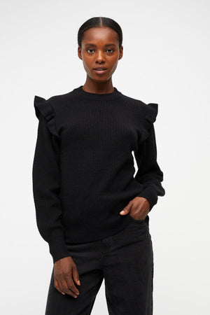 Malena Ruffle Pullover - Musta
