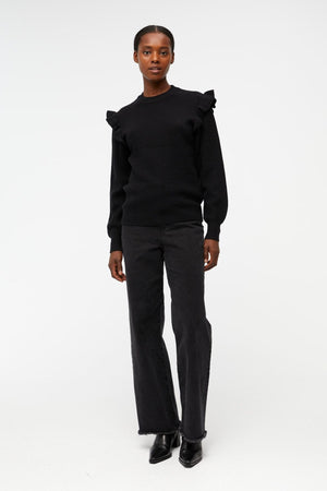Malena Ruffle Pullover - Musta