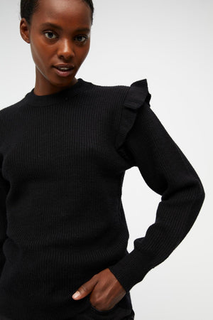 Malena Ruffle Pullover - Musta