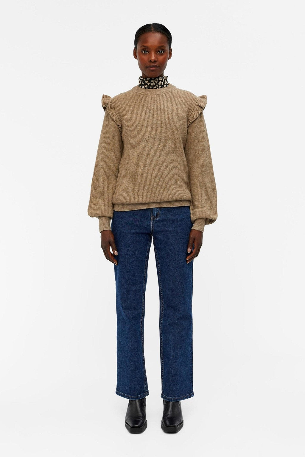 Malena Ruffle Pullover Strik - fossiili