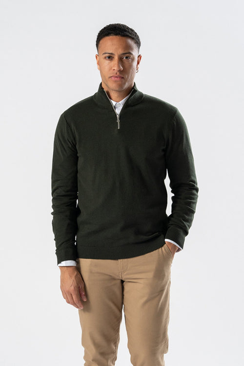 Pullover Half Zip - Army - TeeShoppen Group™ - Knitwear - TeeShoppen