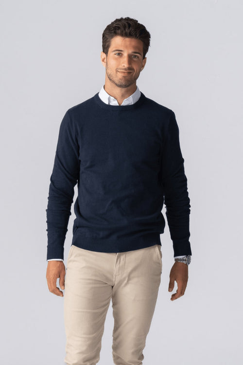 Pullover Roundneck - Navy - TeeShoppen Group™ - Strik - TeeShoppen