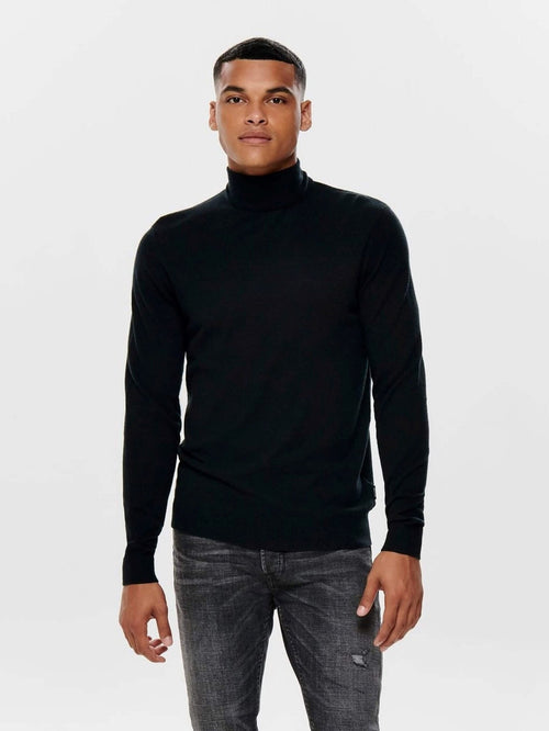 Roll collar knit sweater - Black - TeeShoppen Group™