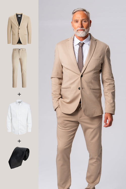 The Original Performance Suit™️ (Sand) + Shirt & Tie - Package Deal - TeeShoppen Group™