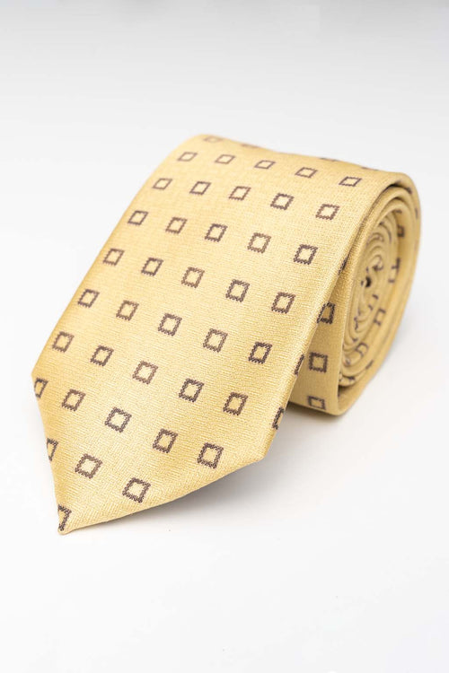 Tie - Gold/Brown Square Patterned - TeeShoppen Group™ - Accessories - TeeShoppen