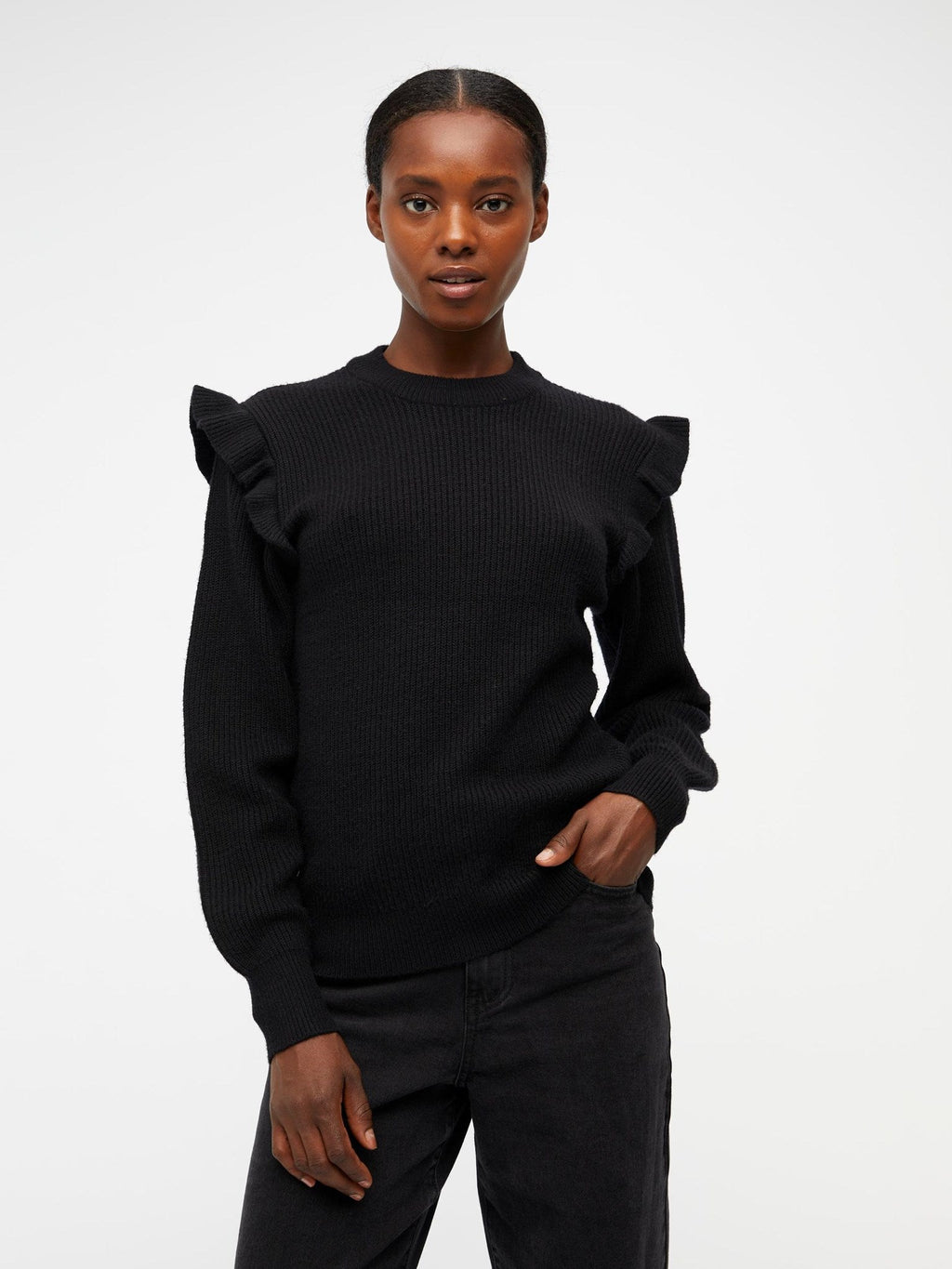 Malena Ruffle Pullover - Musta