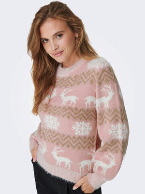 Xmas Fairisle Pullover Strik - Rose Smoke - TeeShoppen Group™ - Knitwear - ONLY